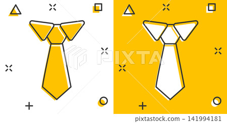 Vector cartoon tie icon in comic style. Necktie sign illustration pictogram. Tie business splash effect concept. Vector cartoon tie icon in comic style. Necktie sign illustration pictogram. Tie business splash effect concept. 141994181