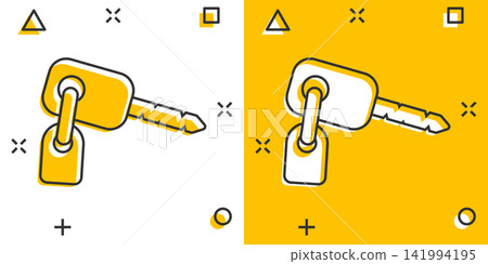 Vector cartoon key icon in comic style. Secret keyword sign illustration pictogram. Key business splash effect concept. Vector cartoon key icon in comic style. Secret keyword sign illustration pictogram. Key business splash effect concept. 141994195
