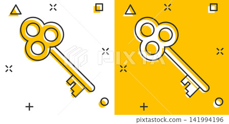 Vector cartoon key icon in comic style. Secret keyword sign illustration pictogram. Key business splash effect concept. Vector cartoon key icon in comic style. Secret keyword sign illustration pictogram. Key business splash effect concept. 141994196