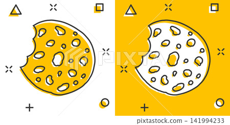 Vector cartoon cookie icon in comic style. Chip biscuit sign illustration pictogram. Pastry cookie business splash effect concept. Vector cartoon cookie icon in comic style. Chip biscuit sign illustration pictogram. Pastry cookie business splash effect concept. 141994233