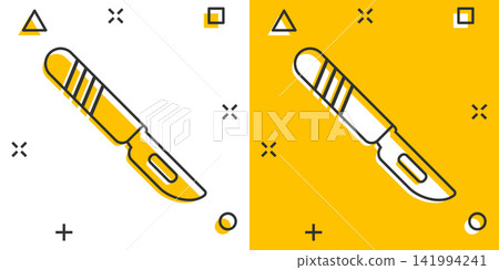 Vector cartoon medical scalpel icon in comic style. Hospital surgery knife sign illustration pictogram. Scalpel business splash effect concept. Vector cartoon medical scalpel icon in comic style. Hospital surgery knife sign illustration pictogram. Scalpel business splash effect concept. 141994241