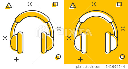 Vector cartoon headphone icon in comic style. Earphone headset sign illustration pictogram. Headphones business splash effect concept. Vector cartoon headphone icon in comic style. Earphone headset sign illustration pictogram. Headphones business splash effect concept. 141994244