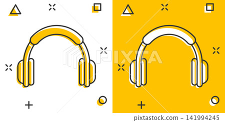 Vector cartoon headphone icon in comic style. Earphone headset sign illustration pictogram. Headphones business splash effect concept. Vector cartoon headphone icon in comic style. Earphone headset sign illustration pictogram. Headphones business splash effect concept. 141994245