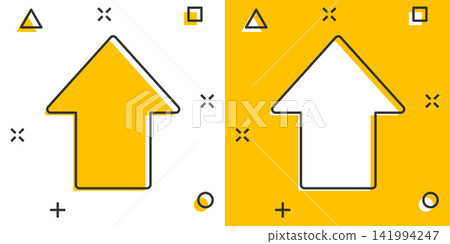 Vector cartoon arrow up icon in comic style. Forward arrow sign illustration pictogram. Cursor business splash effect concept. Vector cartoon arrow up icon in comic style. Forward arrow sign illustration pictogram. Cursor business splash effect concept. 141994247
