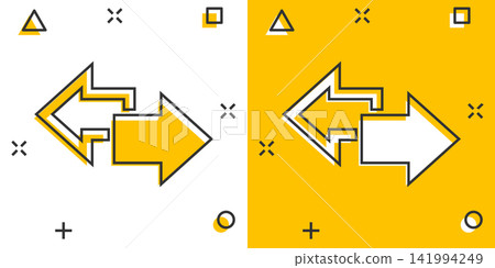 Vector cartoon arrow left and right icon in comic style. Forward arrow sign illustration pictogram. Cursor business splash effect concept. Vector cartoon arrow left and right icon in comic style. Forward arrow sign illustration pictogram. Cursor business splash effect concept. 141994249