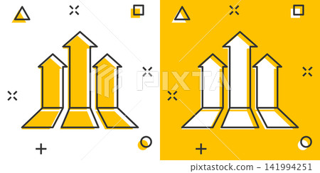 Vector cartoon arrow up icon in comic style. Forward arrow sign illustration pictogram. Cursor business splash effect concept. Vector cartoon arrow up icon in comic style. Forward arrow sign illustration pictogram. Cursor business splash effect concept. 141994251