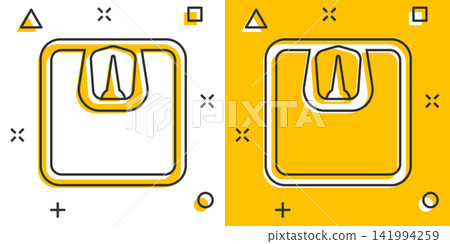 Vector cartoon bathroom scale weigher icon in comic style. Weigher sign illustration pictogram. Balance business splash effect concept. Vector cartoon bathroom scale weigher icon in comic style. Weigher sign illustration pictogram. Balance business splash effect concept. 141994259
