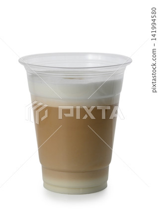 Layered Iced Latte Macchiato in a Plastic Takeaway Cup Layered Iced Latte Macchiato in a Plastic Takeaway Cup 141994580