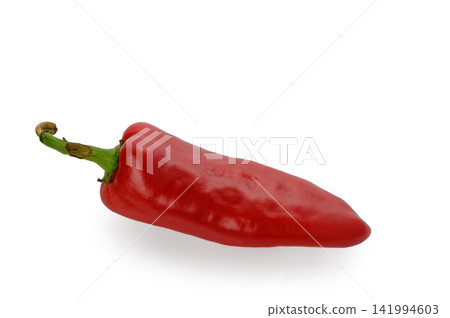 Single Ripe Red Bell Pepper with Green Stem 141994603