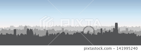 City skyline with skyscrapers and old city downtown. Silhouettes of city buildings. Urban landscape 141995240