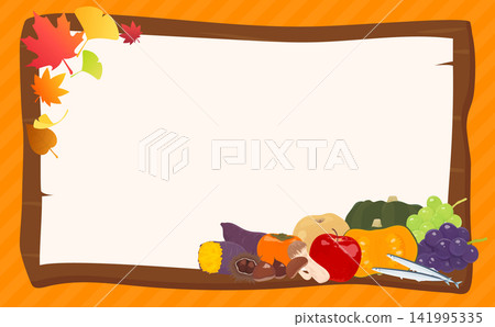 Lots of autumn flavors and a wooden sign frame 1_horizontal Lots of autumn flavors and a wooden sign frame 1_horizontal 141995335