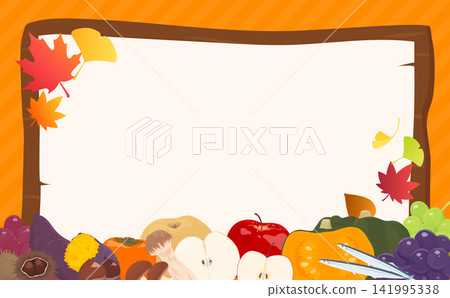 Lots of autumn flavors and a wooden sign frame 2_horizontal Lots of autumn flavors and a wooden sign frame 2_horizontal 141995338