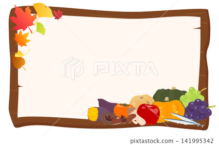 A transparent frame featuring many autumn flavors and a wooden sign (horizontal) A transparent frame featuring many autumn flavors and a wooden sign (horizontal) 141995342