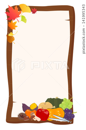 A transparent frame featuring many autumn flavors and a wooden sign (vertical) A transparent frame featuring many autumn flavors and a wooden sign (vertical) 141995343