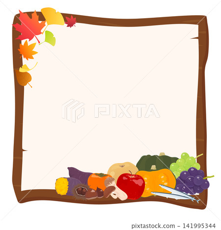 A transparent frame featuring many autumn flavors and a wooden sign (horizontal) A transparent frame featuring many autumn flavors and a wooden sign (horizontal) 141995344