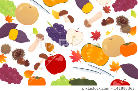 A transparent background with a pattern of many autumn flavors (horizontal) 141995362