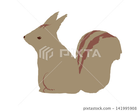 A cute, hand-drawn illustration of a squirrel facing sideways. 141995908