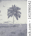 Vintage Palm Tree Beach Sketch 141996042