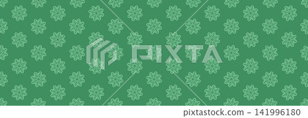Green Christmas seamless pattern with white linear mandala snowflakes background Green Christmas seamless pattern with white linear mandala snowflakes background 141996180