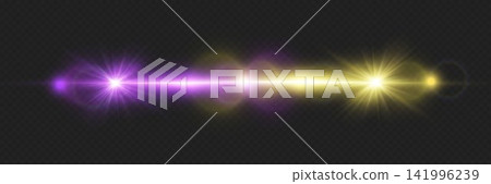 Dynamic light rays creating a vibrant lens flare effect on a transparent background 141996239