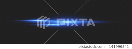 Blue light beam generating abstract glow and lens flare on dark background 141996241