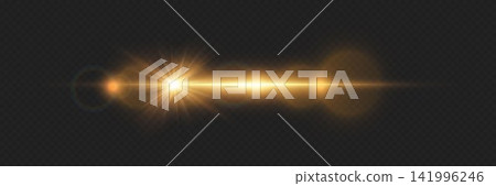 Horizontal golden light effect creating a bright starburst and transparent lens flare Horizontal golden light effect creating a bright starburst and transparent lens flare 141996246