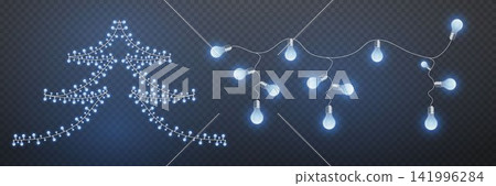 Decorative light strings with glowing bulbs for festive holiday illumination on transparent background Decorative light strings with glowing bulbs for festive holiday illumination on transparent background 141996284