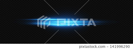 Blue light streaks creating a dynamic horizontal glow effect on a transparent background Blue light streaks creating a dynamic horizontal glow effect on a transparent background 141996290