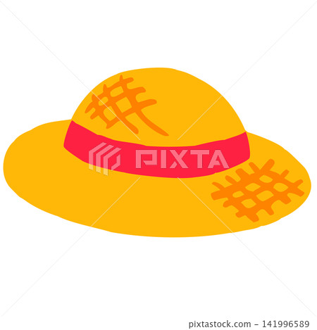 Illustration of a straw hat with a red ribbon Illustration of a straw hat with a red ribbon 141996589