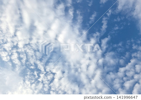 Serene Sky with Fluffy White Clouds on a Clear Day - Perfect for Backgrounds or Calming Artwork Serene Sky with Fluffy White Clouds on a Clear Day - Perfect for Backgrounds or Calming Artwork 141996647