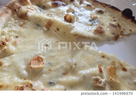 Delicious Gourmet White Pizza with Cheddar and Blue Cheese Toppings for Culinary Inspiration Delicious Gourmet White Pizza with Cheddar and Blue Cheese Toppings for Culinary Inspiration 141996870