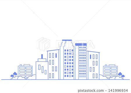 City buildings silhouette in line art. Cityscape skyline business background. Urban landscape in monochrome City buildings silhouette in line art. Cityscape skyline business background. Urban landscape in monochrome 141996934