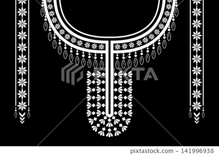 Necklace ethnic pattern. Neckline embroidery style. Ethnic collar lace oriental pattern. Neckline floral pattern design for dress, textile, fabric, clothing, fashion, print, embroidery style Necklace ethnic pattern. Neckline embroidery style. Ethnic collar lace oriental pattern. Neckline floral pattern design for dress, textile, fabric, clothing, fashion, print, embroidery style 141996938