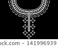 Necklace ethnic pattern. Neckline embroidery style. Ethnic collar lace oriental pattern. Neckline floral pattern design for dress, textile, fabric, clothing, fashion, print, embroidery style 141996939