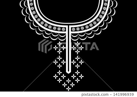 Necklace ethnic pattern. Neckline embroidery style. Ethnic collar lace oriental pattern. Neckline floral pattern design for dress, textile, fabric, clothing, fashion, print, embroidery style Necklace ethnic pattern. Neckline embroidery style. Ethnic collar lace oriental pattern. Neckline floral pattern design for dress, textile, fabric, clothing, fashion, print, embroidery style 141996939