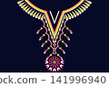 Necklace ethnic pattern. Neckline embroidery style. Ethnic collar lace oriental pattern. Neckline floral pattern design for dress, textile, fabric, clothing, fashion, print, embroidery style 141996940