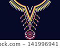 Necklace ethnic pattern. Neckline embroidery style. Ethnic collar lace oriental pattern. Neckline floral pattern design for dress, textile, fabric, clothing, fashion, print, embroidery style 141996941