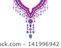 Necklace ethnic pattern. Neckline embroidery style. Ethnic collar lace oriental pattern. Neckline floral pattern design for dress, textile, fabric, clothing, fashion, print, embroidery style 141996942