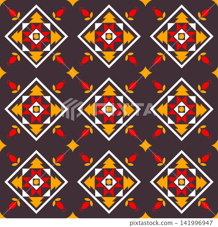 Geometric with floral pattern. Geometric ethnic oriental pattern. Ethnic pattern. floral pattern fabric design for clothing, textile, background, wallpaper, carpet, print, embroidery style Geometric with floral pattern. Geometric ethnic oriental pattern. Ethnic pattern. floral pattern fabric design for clothing, textile, background, wallpaper, carpet, print, embroidery style 141996947