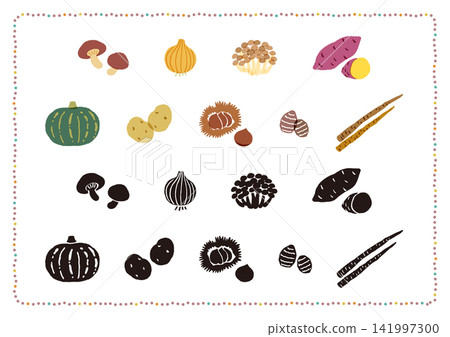 Cute Autumn Vegetable Illustration Set Cute Autumn Vegetable Illustration Set 141997300