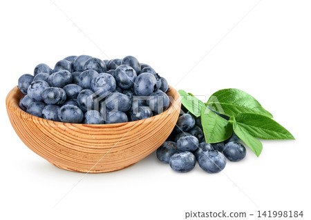 blueberry in wooden bowl isolated on white background blueberry in wooden bowl isolated on white background 141998184