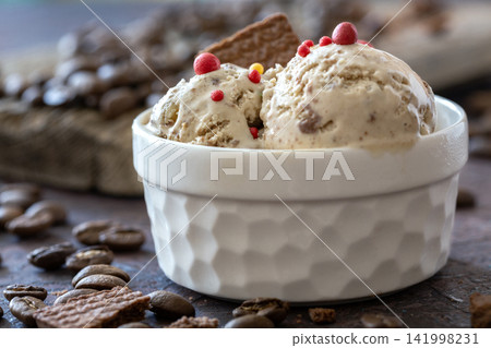 Coffee Ice Cream with Chocolate Crumble. Coffee Ice Cream with Chocolate Crumble. 141998231