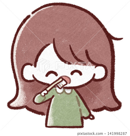 A girl with a toothbrush, smiling and brushing her teeth (upper body illustration) A girl with a toothbrush, smiling and brushing her teeth (upper body illustration) 141998287