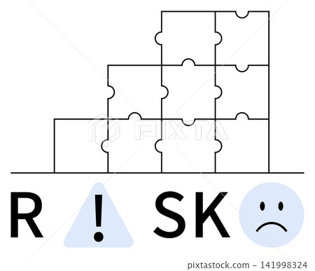 Risk management, problem-solving, warning signs, emotions, uncertainty, negative outcomes. Puzzle pieces stacked in a pyramid with warning symbol and sad face. Risk management and problem-solving Risk management, problem-solving, warning signs, emotions, uncertainty, negative outcomes. Puzzle pieces stacked in a pyramid with warning symbol and sad face. Risk management and problem-solving 141998324