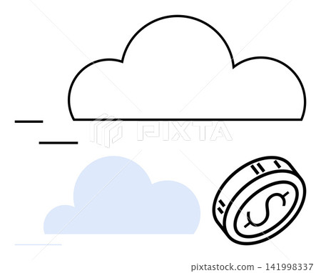 Cloud computing, fintech, digital savings, online storage, scalability, financial technology. Outline of clouds and a dollar coin. Cloud computing and fintech concepts Cloud computing, fintech, digital savings, online storage, scalability, financial technology. Outline of clouds and a dollar coin. Cloud computing and fintech concepts 141998337