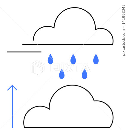 Weather forecast, climate science, education, environmental awareness, precipitation process, natural cycles. Two clouds with falling droplets and an upward arrow. Weather forecast and climate Weather forecast, climate science, education, environmental awareness, precipitation process, natural cycles. Two clouds with falling droplets and an upward arrow. Weather forecast and climate 141998345