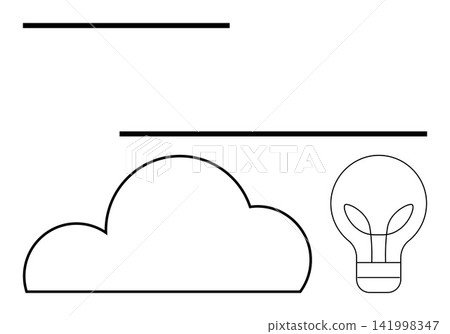 Cloud computing, innovation, data storage, creative ideas, technology concepts, digital inspiration. Minimalist cloud with a light bulb and horizontal lines. Cloud computing and innovation 141998347