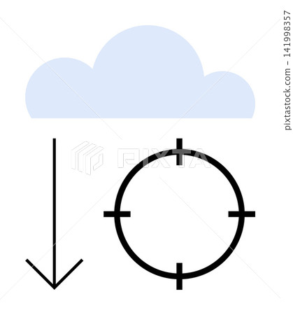 Cloud computing, data security, technology services, internet download, target accuracy, digital storage. A cloud, arrow pointing downward and a crosshair icon. Cloud computing and data security Cloud computing, data security, technology services, internet download, target accuracy, digital storage. A cloud, arrow pointing downward and a crosshair icon. Cloud computing and data security 141998357