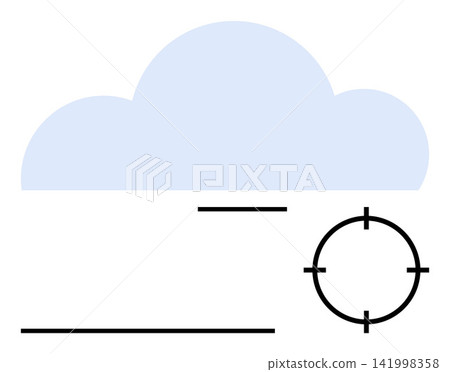 Cloud computing, data security, cyber technology, data storage, digital services, process optimization. Blue cloud with a black target symbol. Cloud computing and data security concept Cloud computing, data security, cyber technology, data storage, digital services, process optimization. Blue cloud with a black target symbol. Cloud computing and data security concept 141998358