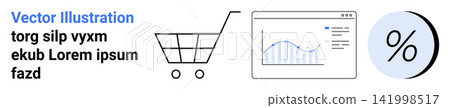 E-commerce, data visualization, analytics, sales growth, online shopping, business strategy. Shopping cart, graph and percentage icon. E-commerce and data visualization concept E-commerce, data visualization, analytics, sales growth, online shopping, business strategy. Shopping cart, graph and percentage icon. E-commerce and data visualization concept 141998517
